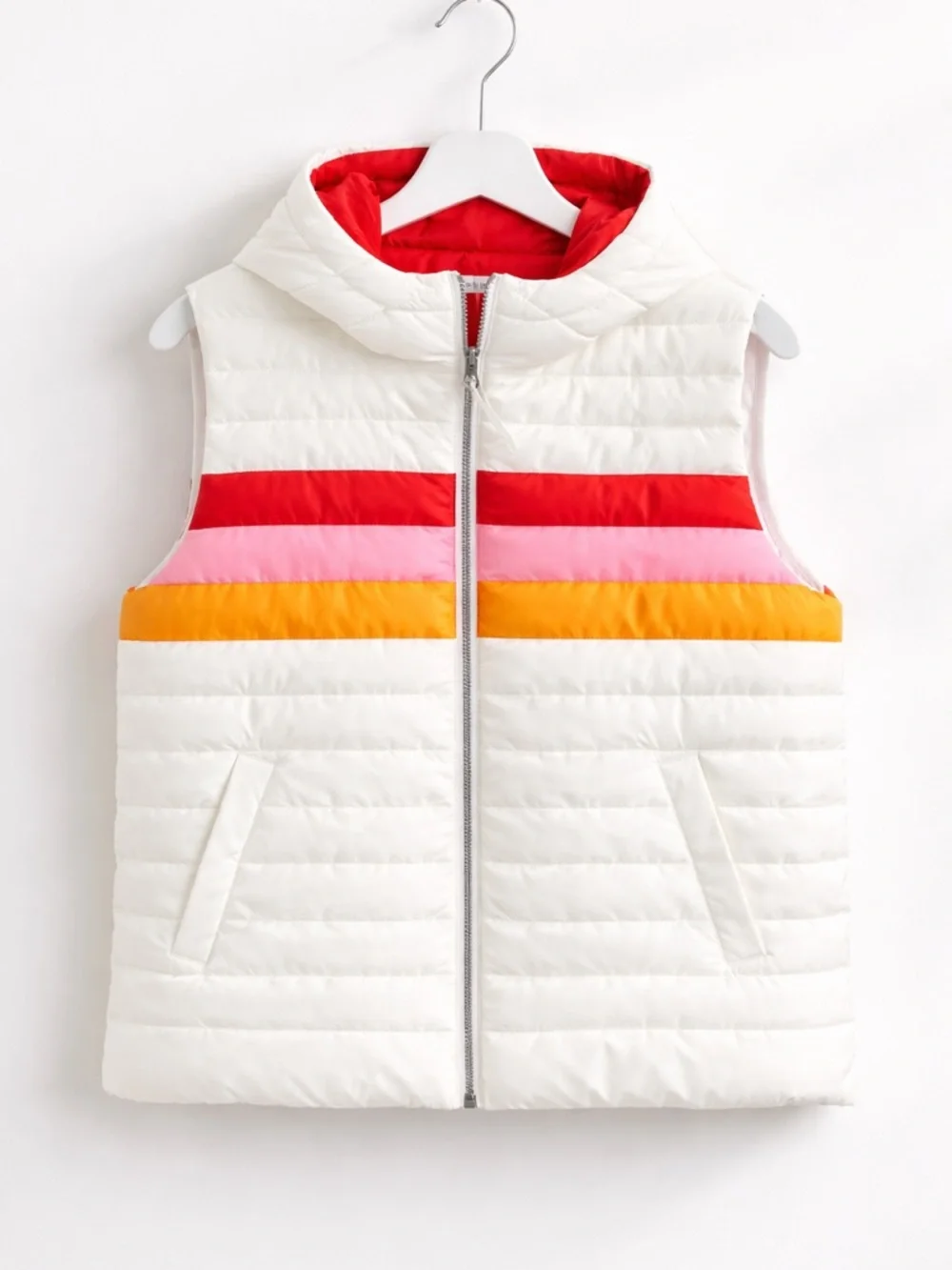 Sundance Dandelion Puffer Vest Cream with Red, Pink & Yellow Stripes Size Large - Picture 4 of 7
